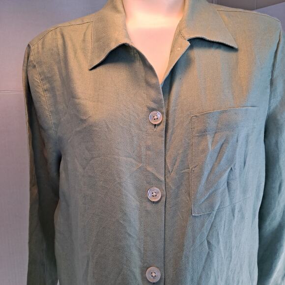 Ralph Lauren Blazer Womens Large Linen White Buttons Longline Mint Grayish Green - Picture 1 of 15